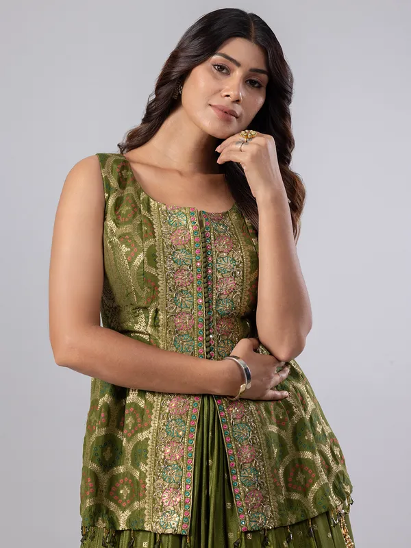 Mehendi green silk lehenga suit
