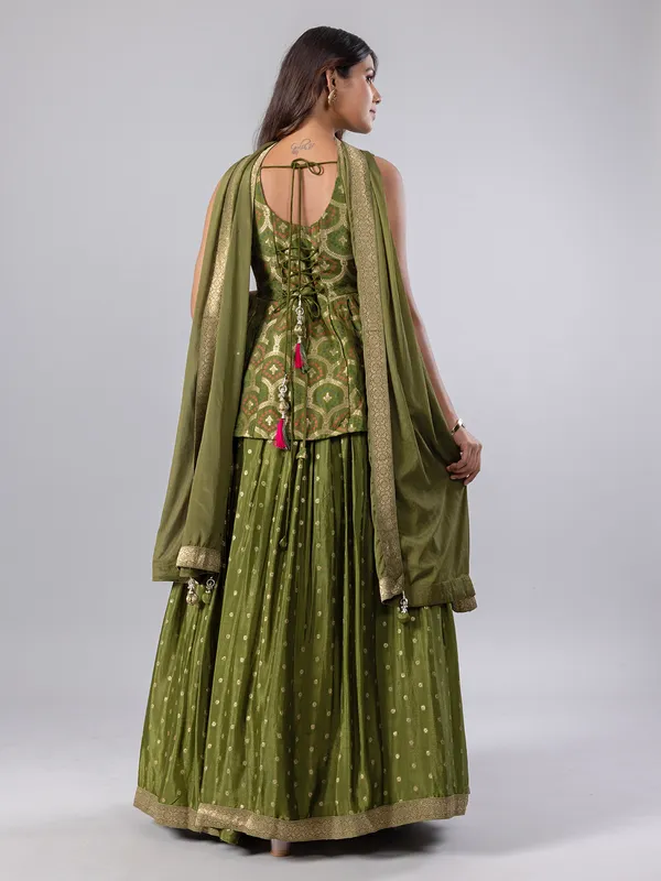 Mehendi green silk lehenga suit