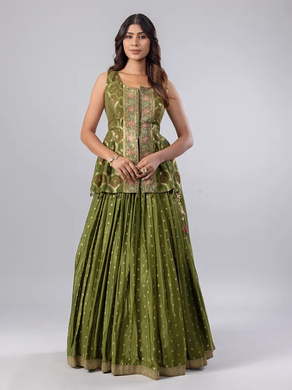 Mehendi green silk lehenga suit