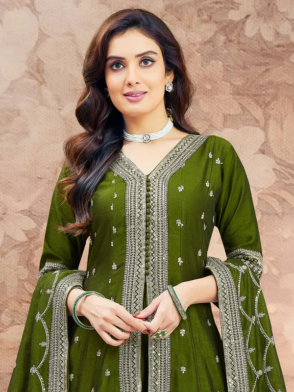 Mehendi green silk pakistani style salwar suit