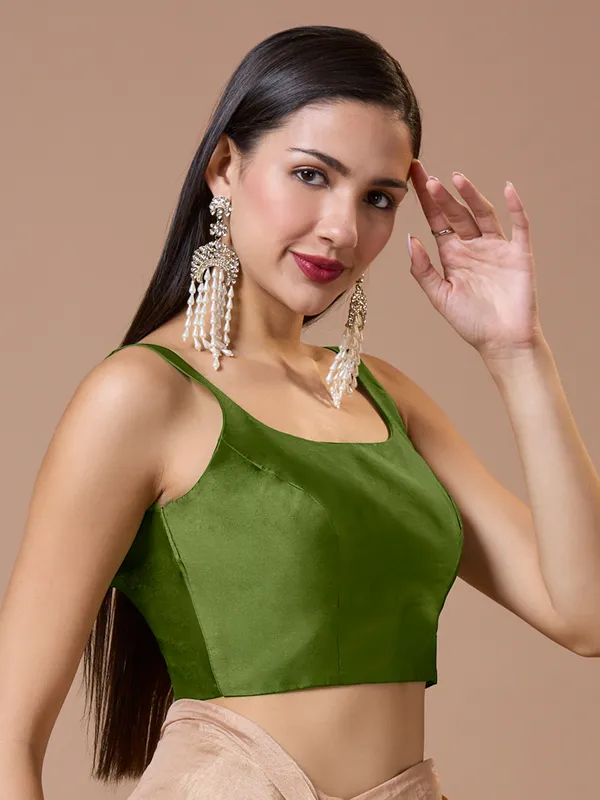 Mehendi Green silk ready made blouse