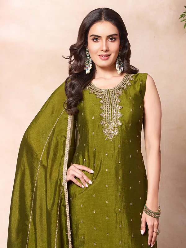 Mehendi green silk salwar suit for women