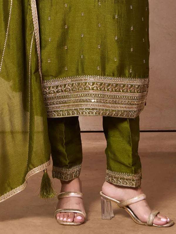 Mehendi green silk salwar suit for women
