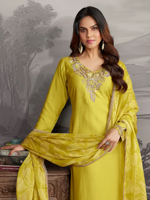 Mehendi green silk salwar suit with dupatta