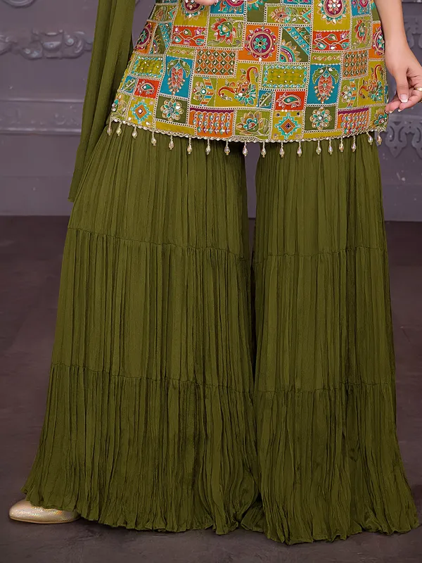 Mehendi green silk sharara suit for wedding wear