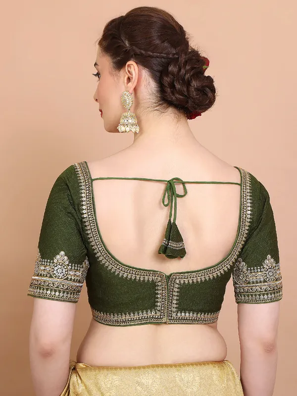 Mehendi green silk sweetheart neck ready made blouse