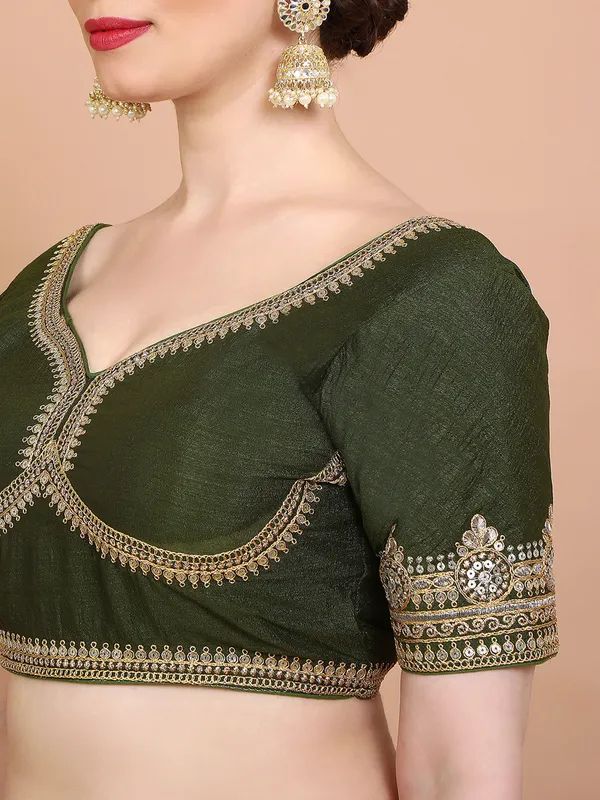 Mehendi green silk sweetheart neck ready made blouse