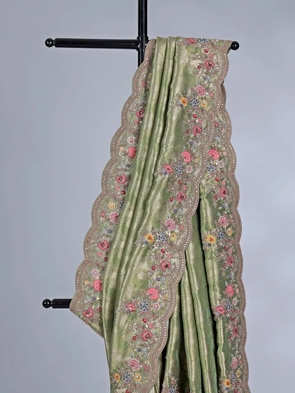 Mehendi green tissue silk saree for wedding