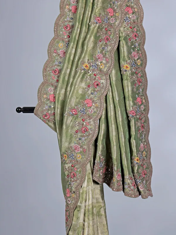 Mehendi green tissue silk saree for wedding