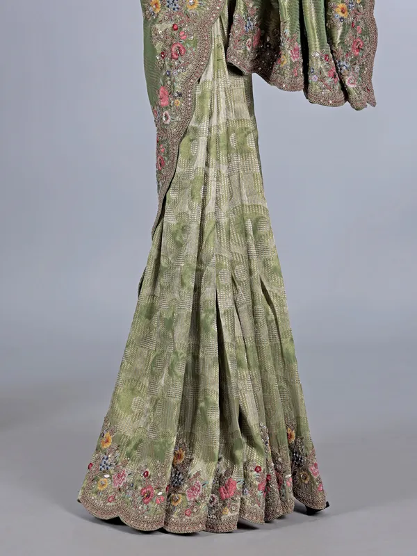 Mehendi green tissue silk saree for wedding