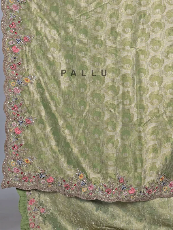 Mehendi green tissue silk saree for wedding
