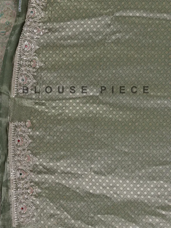 Mehendi green tissue silk saree with stone and sequin detailing