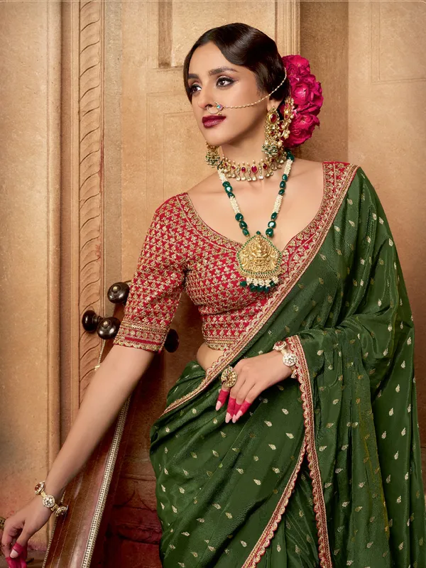 Mehendi green viscose crepe silk saree