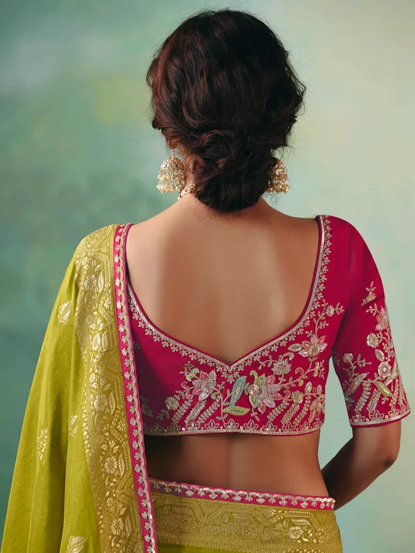 Mehendi green viscose dola silk saree with zari work