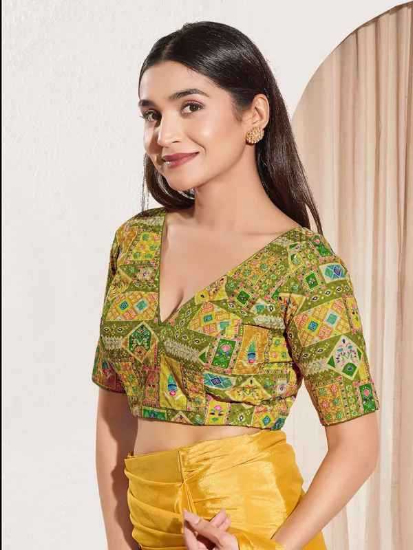 Mehendi green viscose rayon ready made blouse