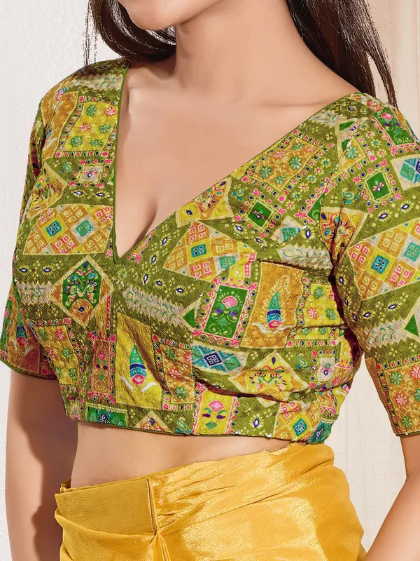 Mehendi green viscose rayon ready made blouse