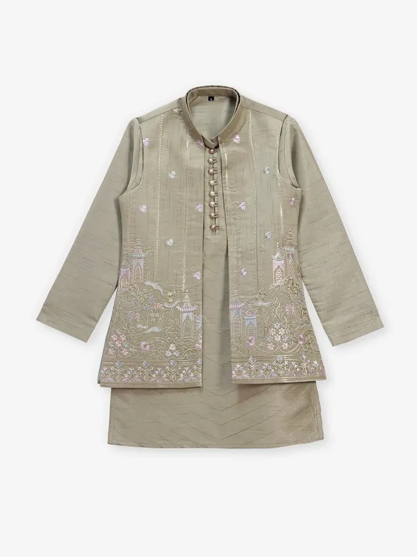 Mehendi green waistcoat set with for boys