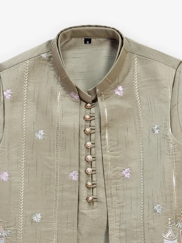 Mehendi green waistcoat set with for boys