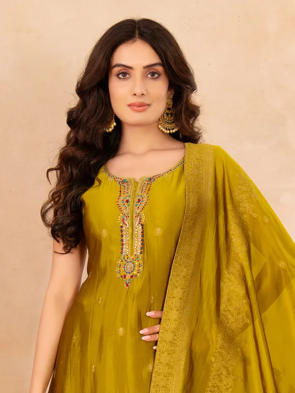Mehendi olive embroidered ethnic salwar suit