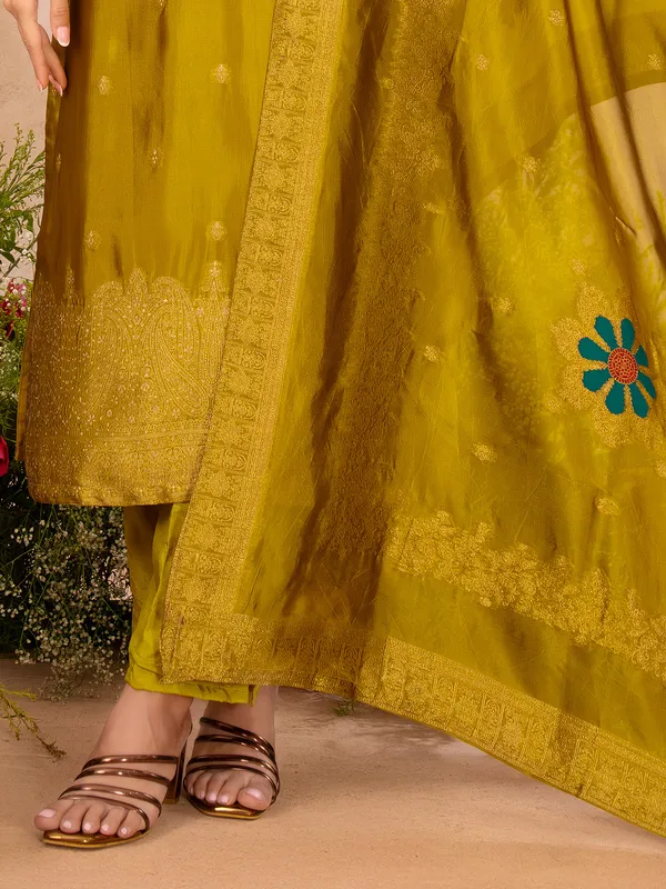 Mehendi olive embroidered ethnic salwar suit