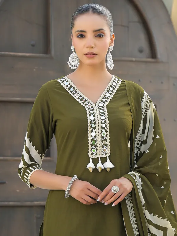 Mehendi olive festive silk kurti set