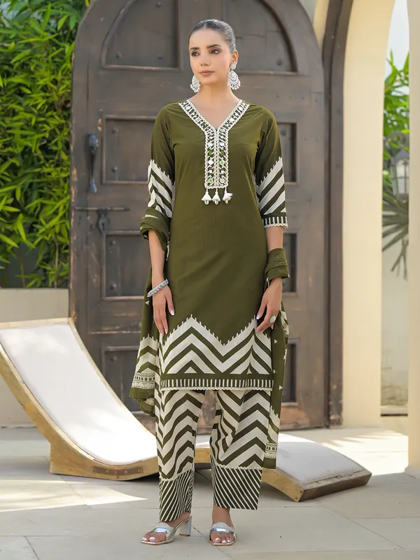 Mehendi olive festive silk kurti set