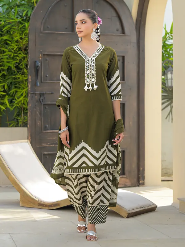 Mehendi olive festive silk kurti set