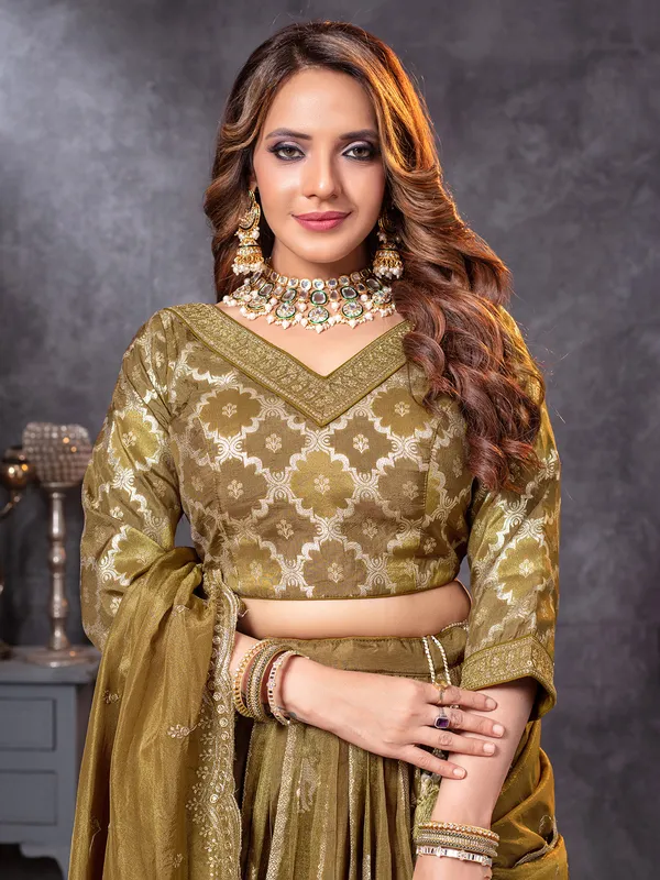 Mehendi olive lehenga choli for mehendi functions