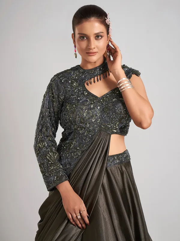 Mehendi olive silk designer lehenga choli