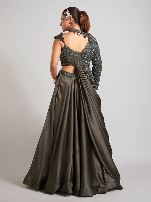 Mehendi olive silk designer lehenga choli