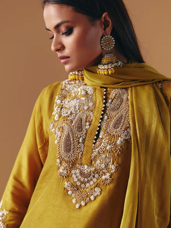 Mehendi olive silk pakistani sharara suit