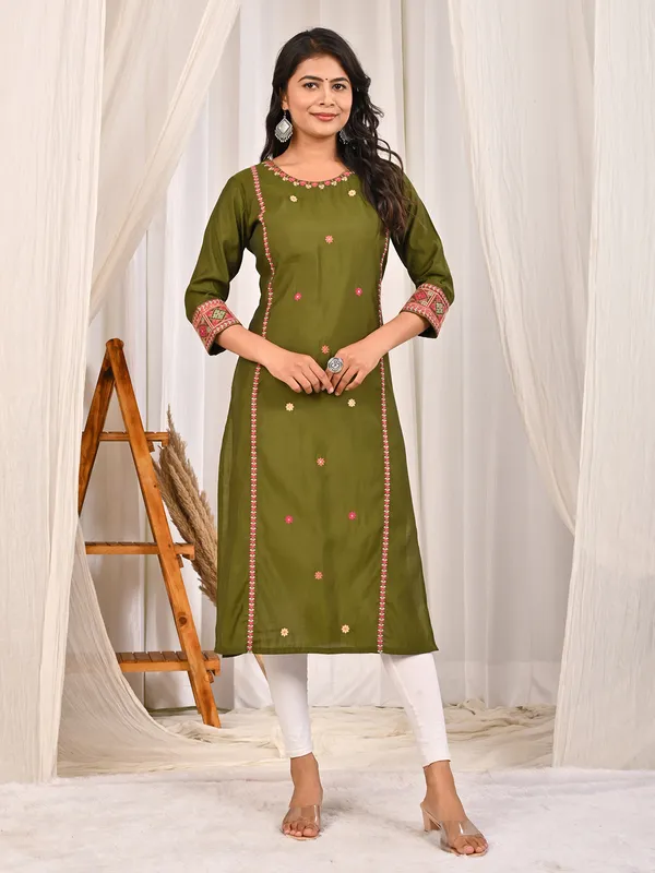 Mehendi olive silk sequins embellished kurti