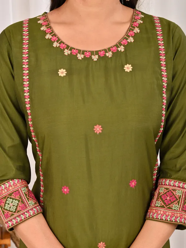Mehendi olive silk sequins embellished kurti