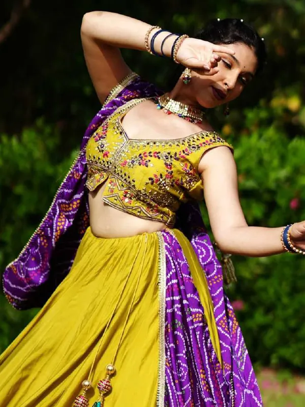 Mehendi yellow cotton silk navratri chaniya choli