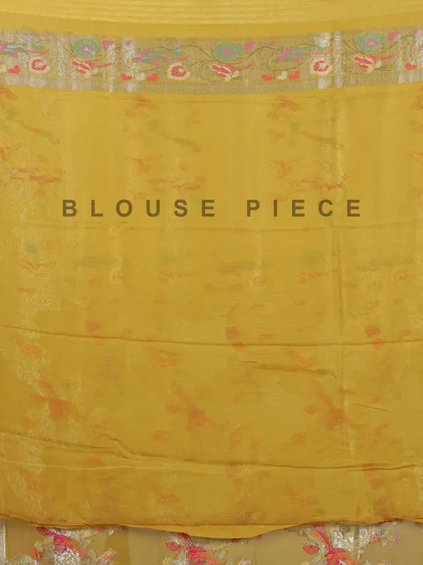 Mehendi yellow dola silk saree with colorful motifs