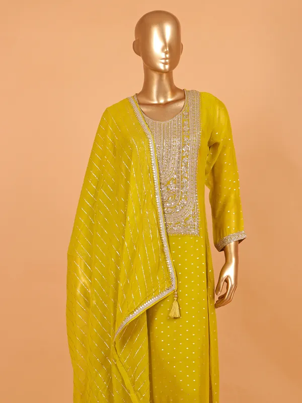 Mehendi yellow georgette festive wear salwar suit