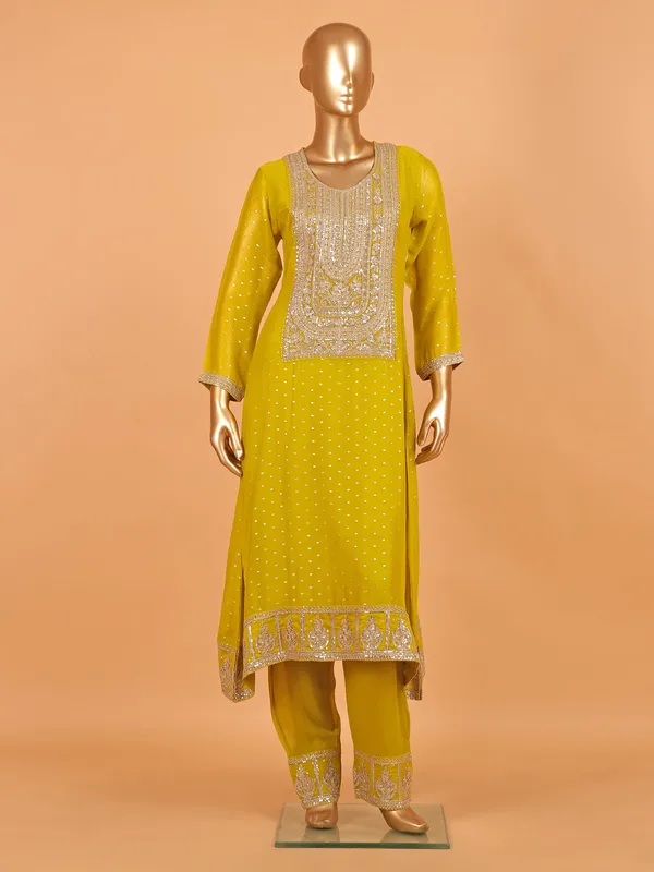 Mehendi yellow georgette festive wear salwar suit