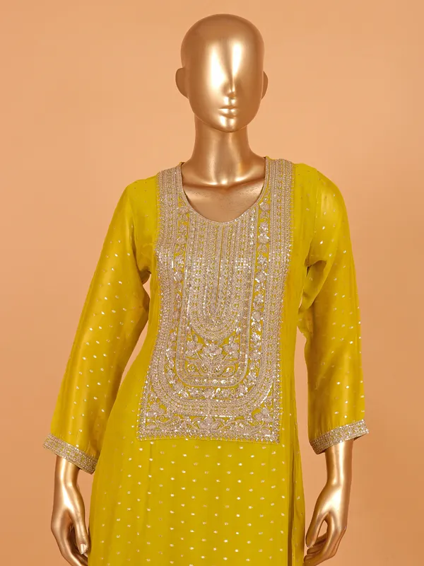 Mehendi yellow georgette festive wear salwar suit