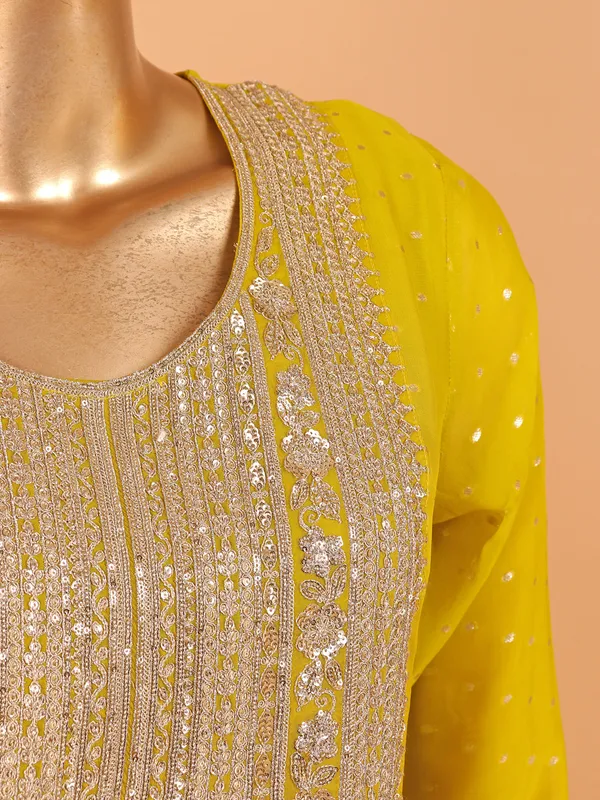Mehendi yellow georgette festive wear salwar suit