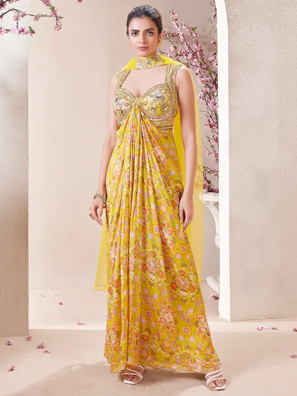 Mehendi yellow georgette salwar suit