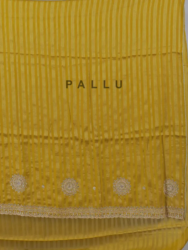 Mehendi yellow georgette saree with gota detailing