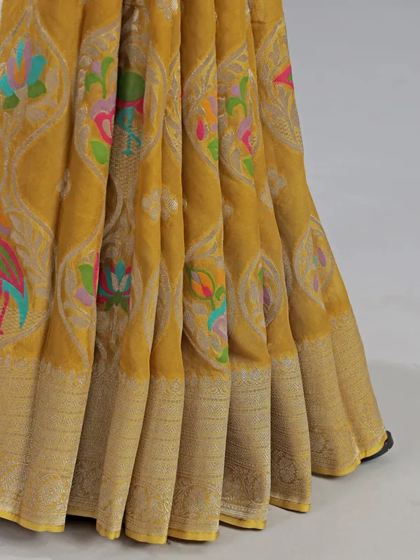 Mehendi yellow modal silk saree