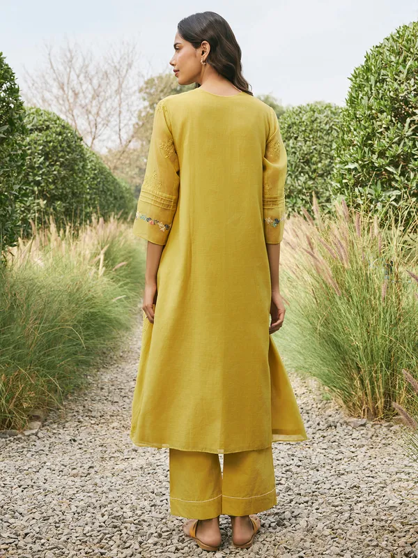 Mehendi yellow muslin cotton salwar suit