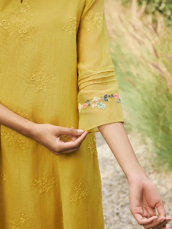 Mehendi yellow muslin cotton salwar suit