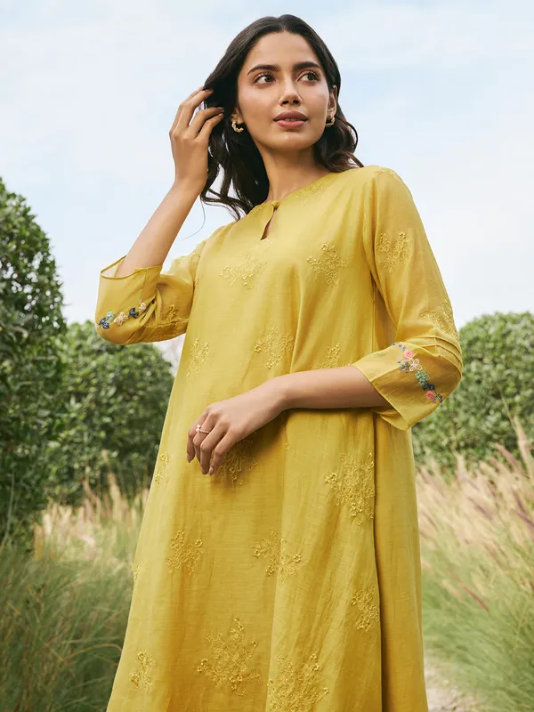 Mehendi yellow muslin cotton salwar suit