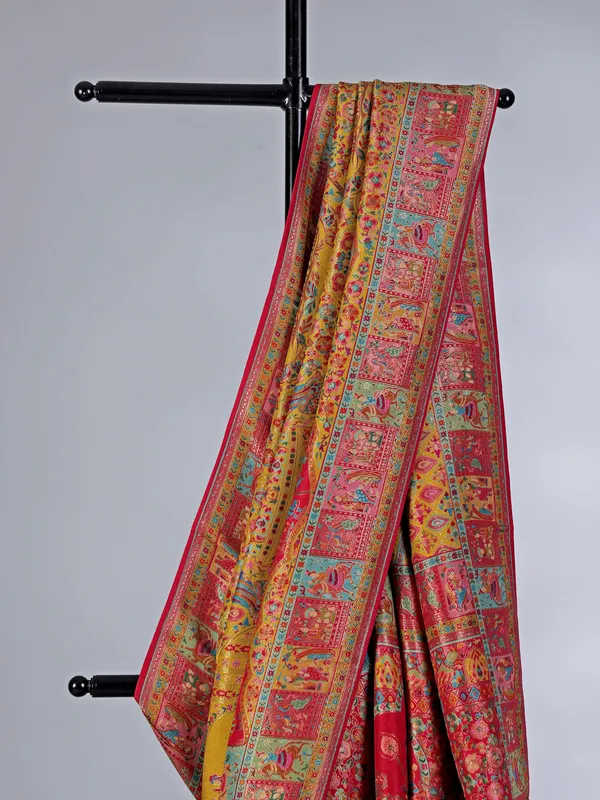 Mehendi yellow pashmina silk saree