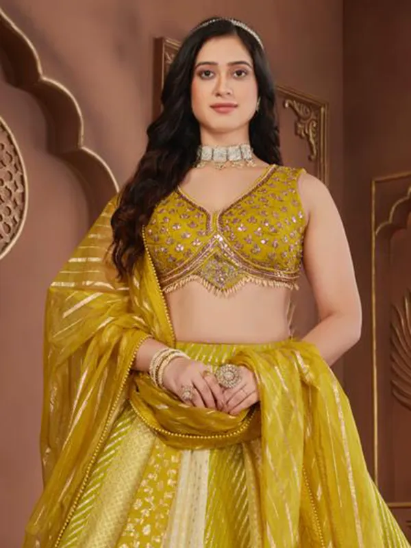 Mehendi yellow silk lehenga choli for wedding