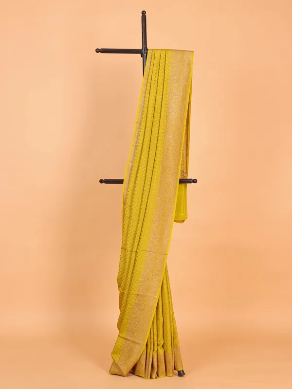 Mehendi yellow silk saree in zari work