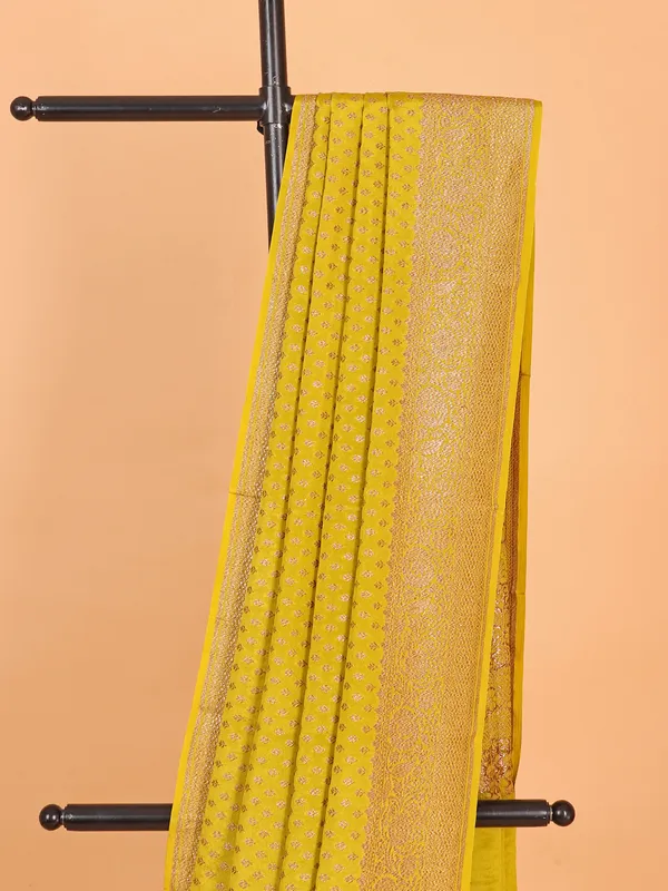 Mehendi yellow silk saree in zari work