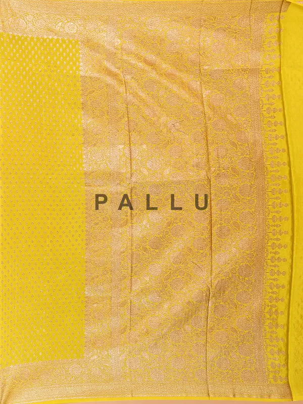 Mehendi yellow silk saree in zari work